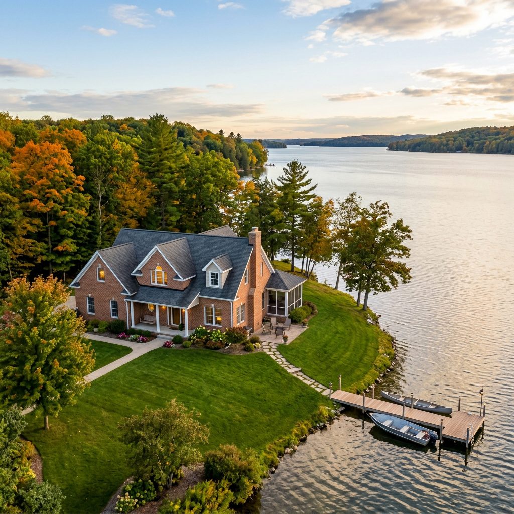 lakefront,brick,house,in,the,midwest,united,states.,(don't,add